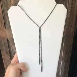 Hematite Gunmetal Gray Lariat Style Organic Square Bead Necklace NWT